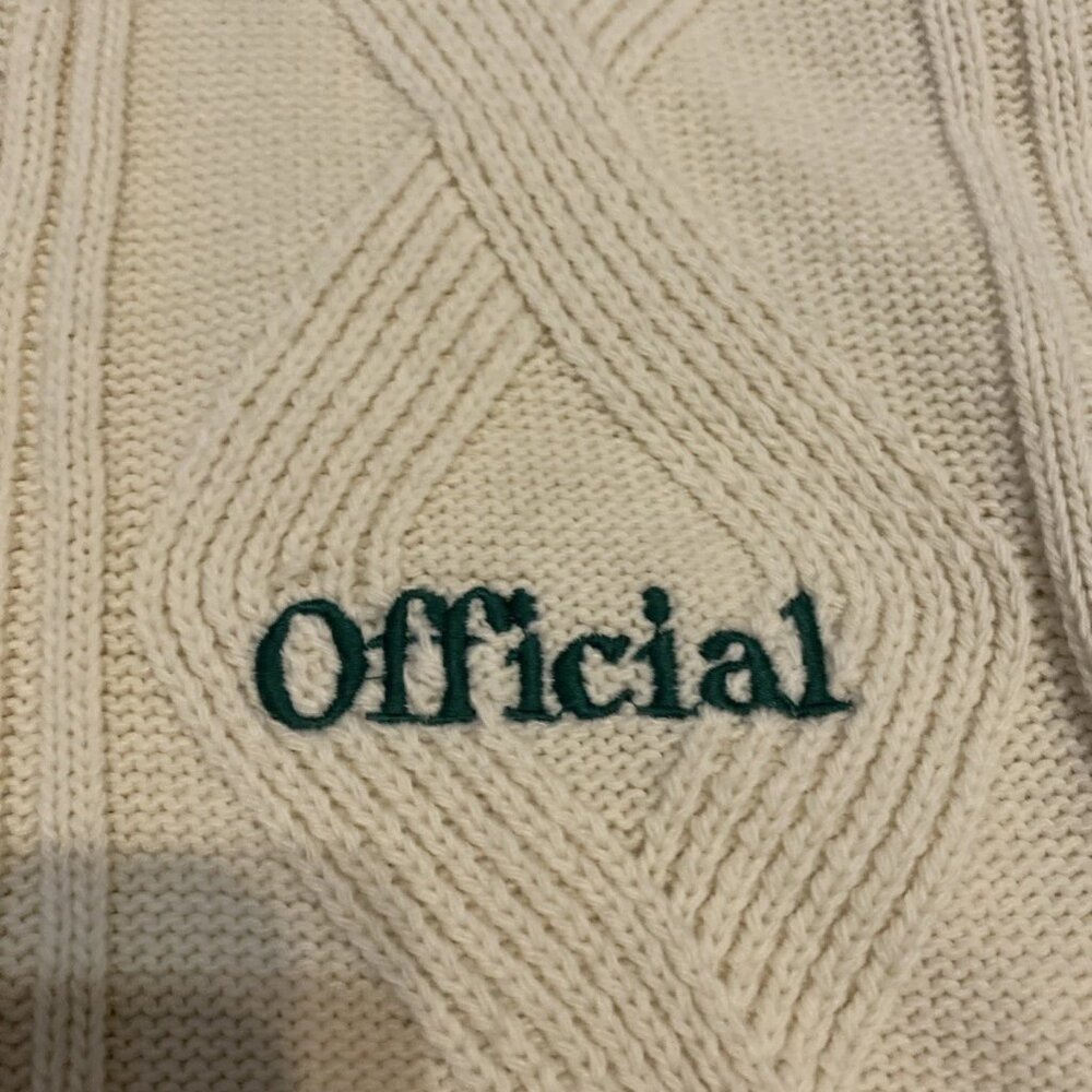NWT BoohooMAN Boxy Cable Knit Cardigan Mens M Cream Striped Oversized 'Official' - Picture 4 of 7